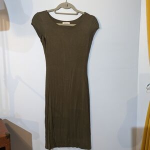 Olive Green Long Body Con Dress - Small